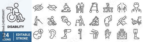 Disability line web icons. Disabled people. Editable stroke. Vector illustration