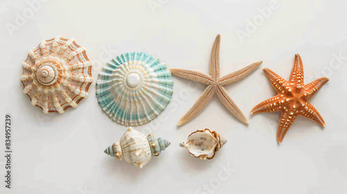 Four of beach objects on white background top view
