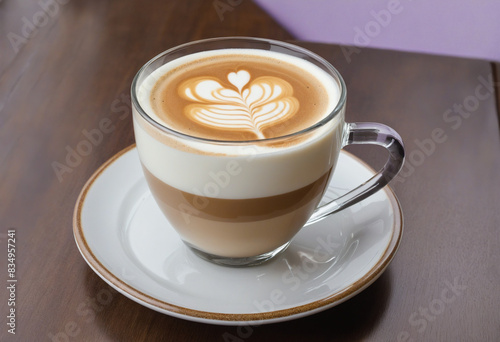 Viennese Lavender Caramel Latte served in a hot glass cup