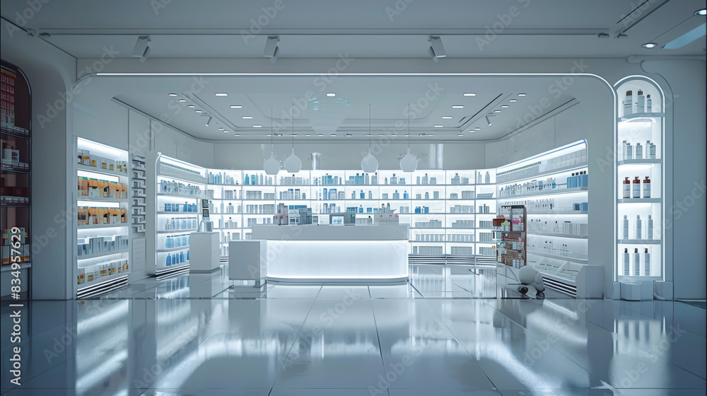 Pharmacy pop out store, no people, self service, glass door. Generative AI. Pharmacy pop out store, no people, self service, glass door. Generative AI.