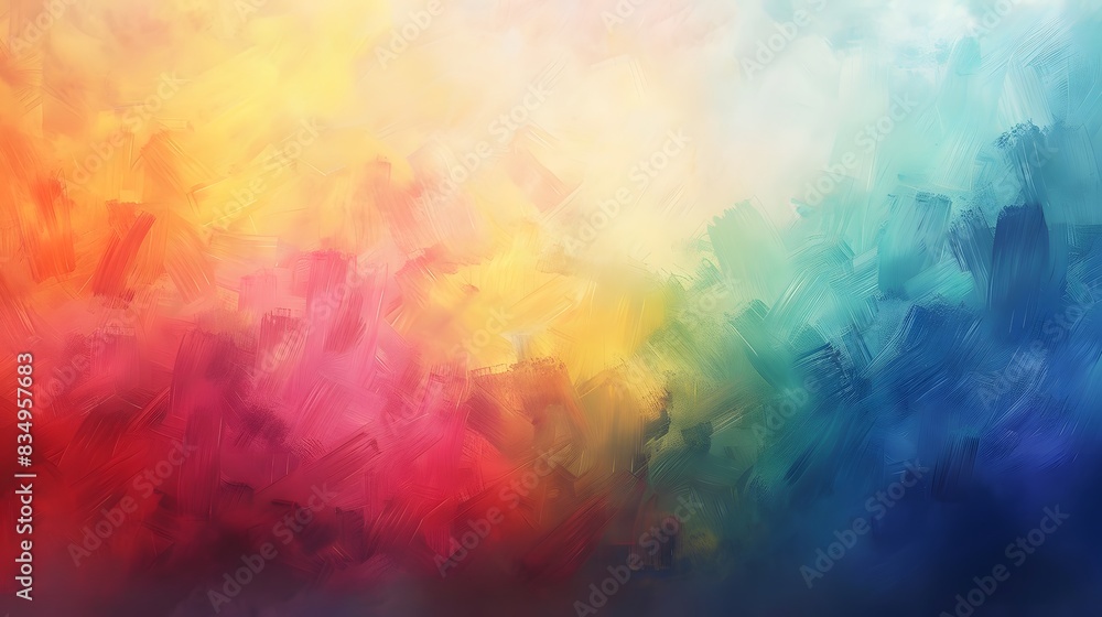 An abstract oil painting of a sky filled with rainbow colors, using soft blending techniques. The painting features a harmonious blend of colors, creating a dreamy and ethereal atmosphere. Settings: An abstract oil painting of a sky filled with rainbow colors, using soft blending techniques. The painting features a harmonious blend of colors, creating a dreamy and ethereal atmosphere. Settings: