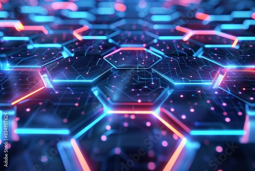 Futuristic Hexagonal Network: Illuminated High-Tech Digital Grid