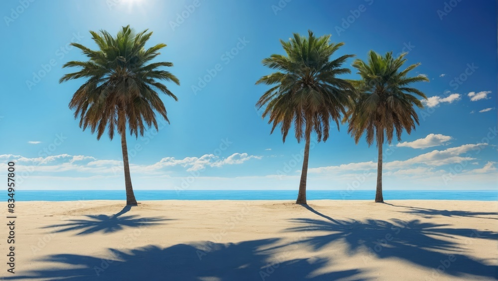 Summer concept. Palm tree shadow on a blue background. Summer concept. Palm tree shadow on a blue background.