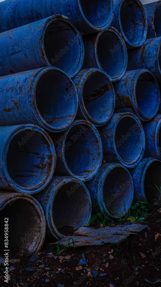 concrete pipes for water drainage installed at the housing development project site. concrete pipes for water drainage installed at the housing development project site.