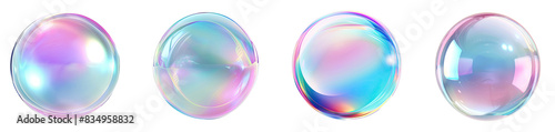 Set of 3d circle shape iridescent holographic bubble with gradient color pastel elements design, isolated on white background, png