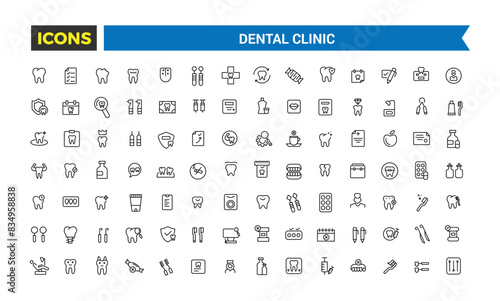 Dental clinic icon set. Outline icons pack. Editable vector icon and illustration.