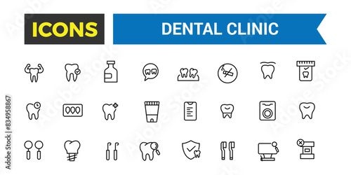 Dental clinic icon set. Outline icons pack. Editable vector icon and illustration.