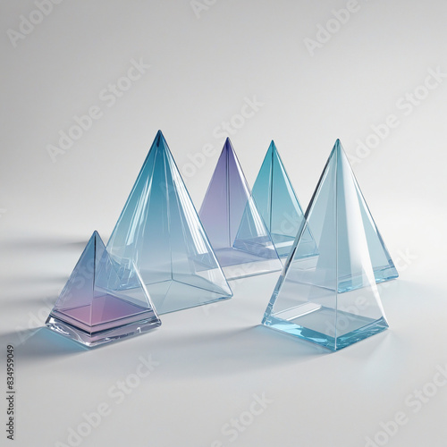 Futuristic geometric shapes created with generative AI technology, featuring vibrant colours and a three-dimensional render style, isolated on a transparent background