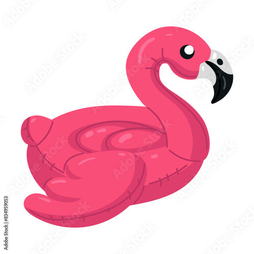 A swimming circle in the form of a pink flamingo with a large long neck, a large floating bird. This bird float is perfect for a summer themed pool party. Isolated vector illustration
