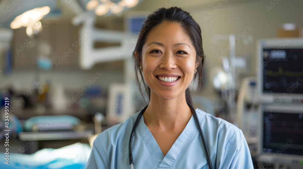 Fototapeta premium Portrait of a female medical doctor in an operating room in a hospital