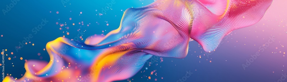 Abstract colorful fabric wave on blue and pink background, creating a dynamic and vibrant visual experience with flowing motion. Abstract colorful fabric wave on blue and pink background, creating a dynamic and vibrant visual experience with flowing motion.
