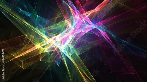 Abstract colorful light streaks creating a dynamic, vibrant, and chaotic pattern with a dark background. Perfect for backgrounds and designs.