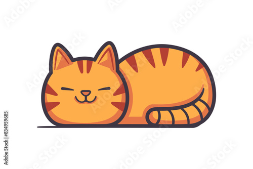 Happy orange cat with stripes, lying down with eyes closed and a relaxed. Flat vector illustration