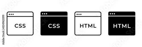 Software development icon vector set. Programming language with browser symbol