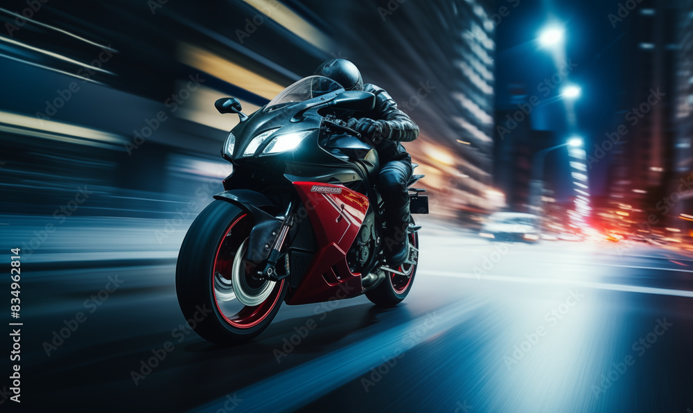Speeding motorbike on the street at night, sport motorcycles concept, generated ai Speeding motorbike on the street at night, sport motorcycles concept, generated ai