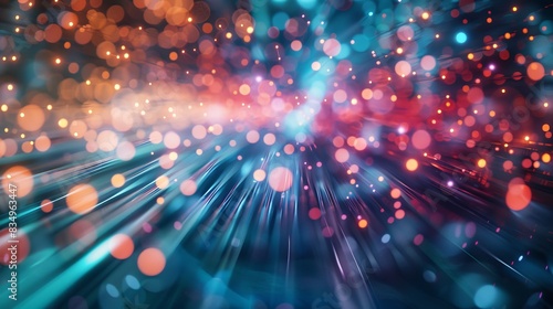 Vivid bokeh lights in motion. Abstract colorful background with sparkling  blurred luminescent orbs creating mesmerizing visual effects.