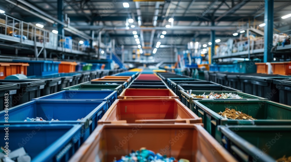 Efficient bin rows, sorted by material, maximize recycling and minimize landfill waste at the plant. Efficient bin rows, sorted by material, maximize recycling and minimize landfill waste at the plant.