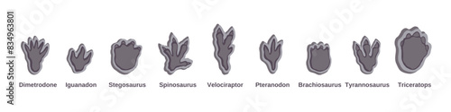 Set Dino foot, big footprint. Vector Illustrations paw. For textile, wallpaper and design. Paw predator.  
