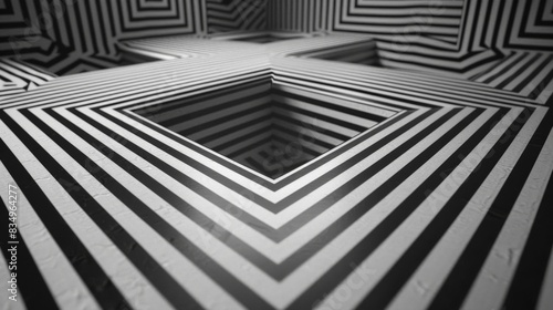 Wallpaper Mural The image is a black and white optical illusion. It looks like a three-dimensional room with a hole in the center. The walls and floor are covered with black and white stripes. Torontodigital.ca