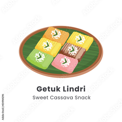 Hand drawn vector illustration of Getuk Lindri with grated coconut Indonesian traditional cake