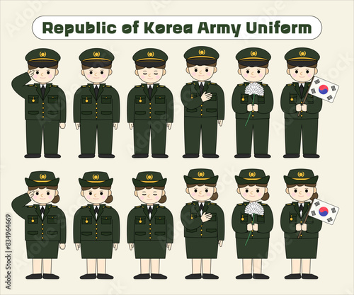 대한민국 호국보훈의 달 벡터 일러스트 템플릿 (현충일, 국군의 날, 625 전쟁, 연평해전, 육군, 해군, 공군, 한국 군인, 군복, 모자, 장교, 여군, 무궁화, 태극기, 현충원, 전쟁기념관, 국가유공자, 보훈가족)