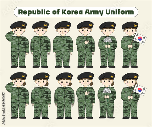 대한민국 호국보훈의 달 벡터 일러스트 템플릿 (현충일, 국군의 날, 625 전쟁, 연평해전, 육군, 해군, 공군, 한국 군인, 군복, 모자, 장교, 여군, 무궁화, 태극기, 현충원, 전쟁기념관, 국가유공자, 보훈가족)