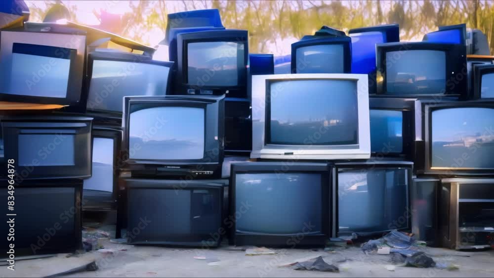 Outdated Monitor Piles of outdated computer monitors at a recycling center highlight ...