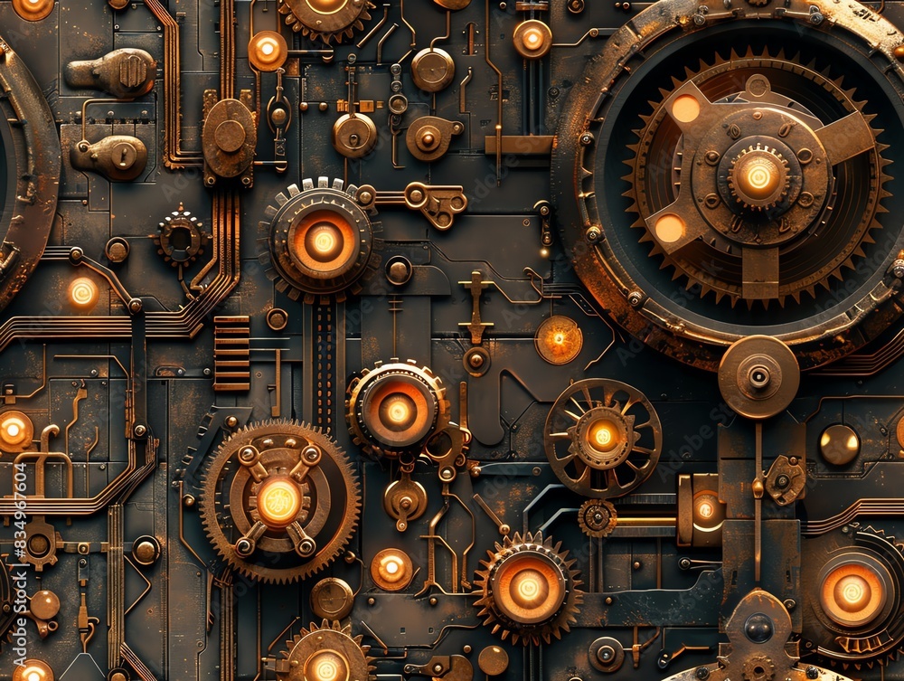 Steampunk design, brass gears, worm's-eye view, complex mechanics, warm glow, hyper detailed Steampunk design, brass gears, worm's-eye view, complex mechanics, warm glow, hyper detailed