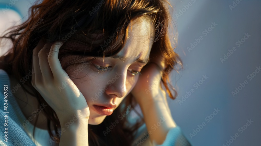 Obraz premium 頭を抱えて悩む女性