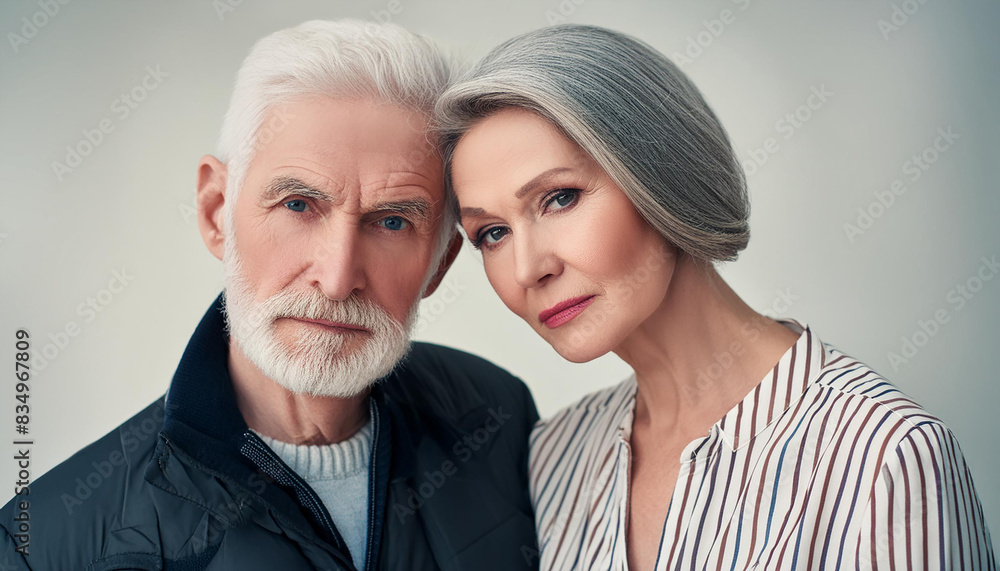 Old couple with sad face. Head closeup shot. Old couple with sad face. Head closeup shot.