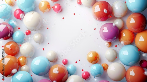 Vibrant balloons  white background  stage feel  party setup  text space. Generative AI.