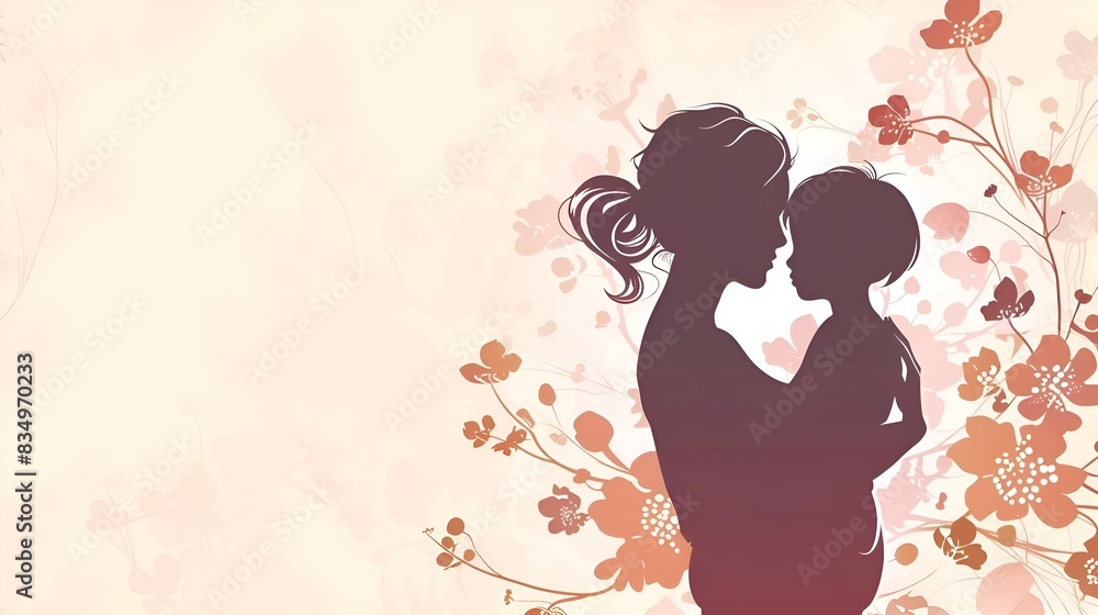 the banner. Background of a woman with a child in pastel floral the banner. Background of a woman with a child in pastel floral