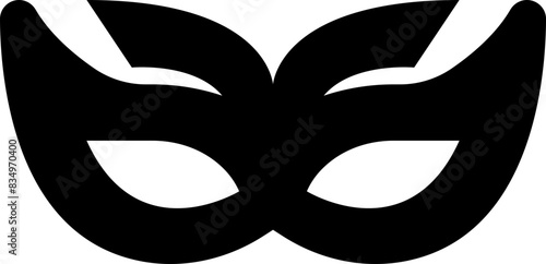 Carnival masks silhouettes. Black fill icon of masquerade mask for party, parade and carnival for Mardi Gras and Halloween. Fantasy ornate face mask symbol element isolated on transparent background.