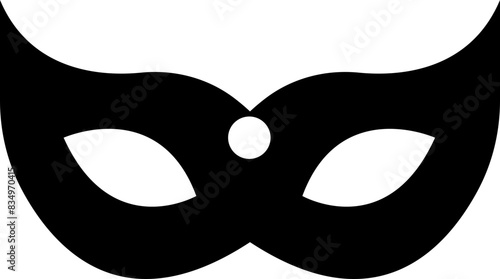 Carnival masks silhouettes. Black fill icon of masquerade mask for party, parade and carnival for Mardi Gras and Halloween. Fantasy ornate face mask symbol element isolated on transparent background.