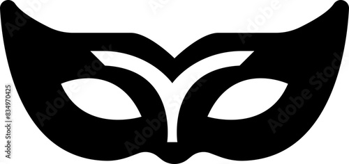 Carnival masks silhouettes. Black fill icon of masquerade mask for party, parade and carnival for Mardi Gras and Halloween. Fantasy ornate face mask symbol element isolated on transparent background.