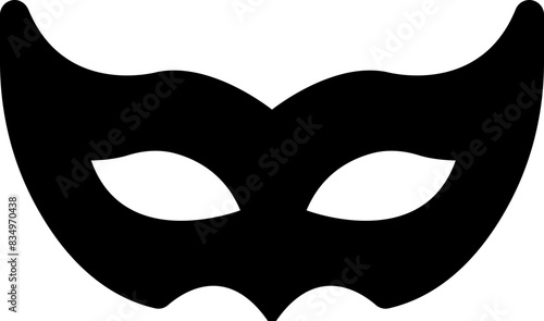 Carnival masks silhouettes. Black fill icon of masquerade mask for party, parade and carnival for Mardi Gras and Halloween. Fantasy ornate face mask symbol element isolated on transparent background.