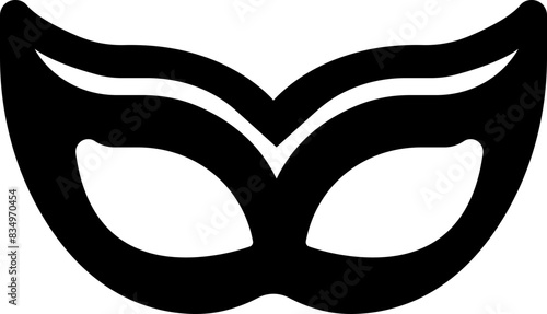 Carnival masks silhouettes. Black fill icon of masquerade mask for party, parade and carnival for Mardi Gras and Halloween. Fantasy ornate face mask symbol element isolated on transparent background.