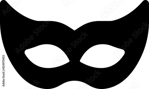 Carnival masks silhouettes. Black fill icon of masquerade mask for party, parade and carnival for Mardi Gras and Halloween. Fantasy ornate face mask symbol element isolated on transparent background.