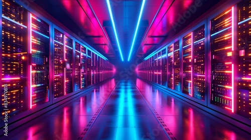 Illuminated server racks in a futuristic server room  modern infrastructure  advanced technology  vibrant colors