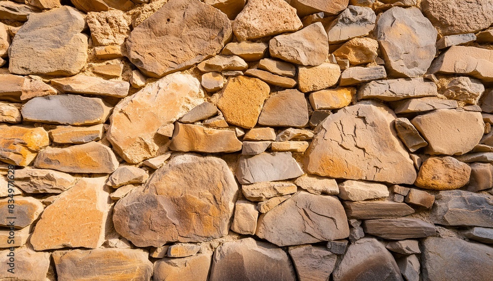 Masonry wall of natural brown stones with irregular pattern texture background. Typical masonry wall in Spain Masonry wall of natural brown stones with irregular pattern texture background. Typical masonry wall in Spain