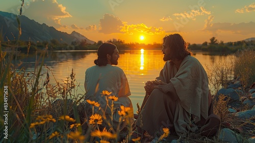 A serene depiction of Jesus Christ being tempted in the wilderness.