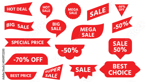 Red Sale label collection. Collection of red sale labels and banners