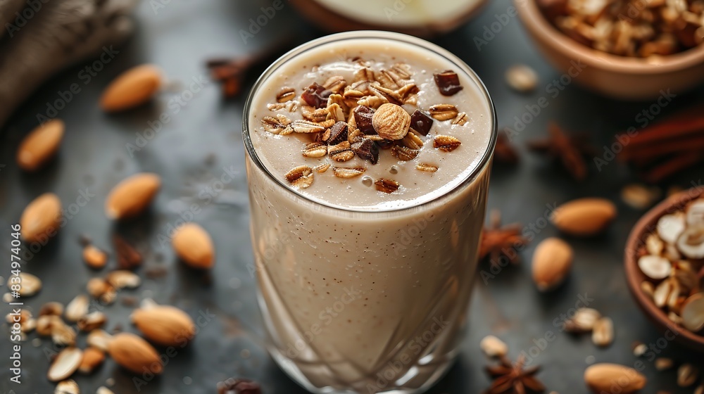 A creamy almond and date smoothie. A creamy almond and date smoothie.