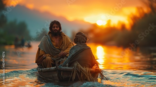 A serene depiction of Jesus Christ calling the fishermen to follow him. photo