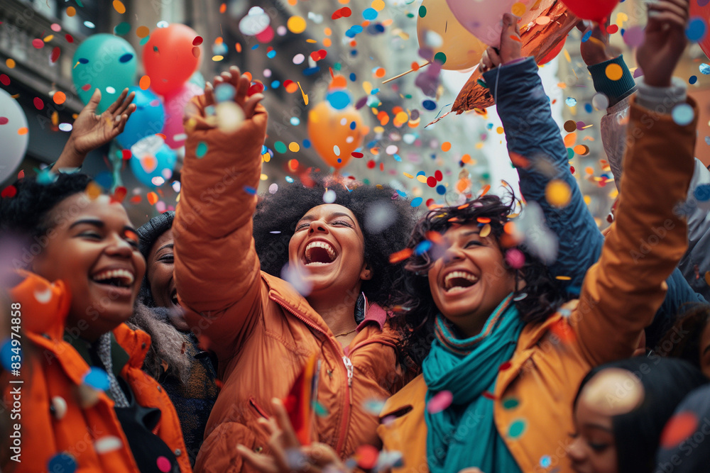 diverse group of people celebrating together closeup shot diverse group of people celebrating together closeup shot