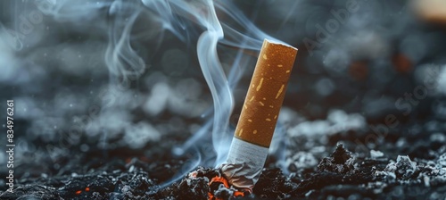 A cigarette burning on the ground.