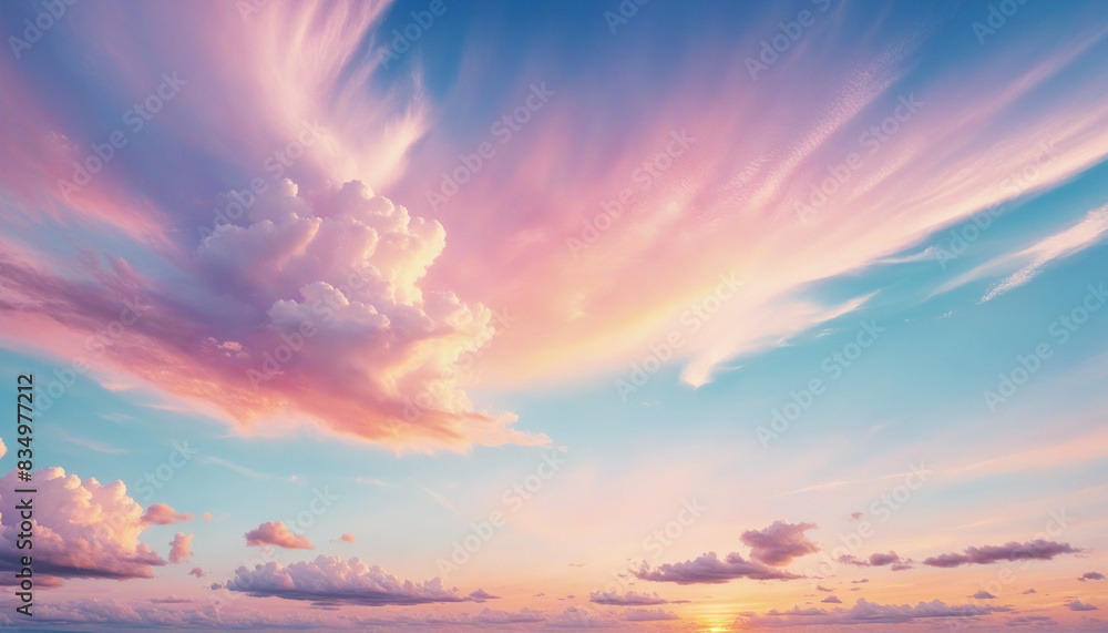 Fototapeta premium Dreamy Cloudscape Pastel Gradient Background with Fluffy Puffy Clouds