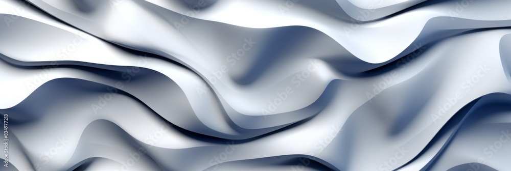 Obraz premium Abstract soft white and light blue flowing waves creating a smooth, serene texture with gentle gradients, horizontal format illustration with place for text