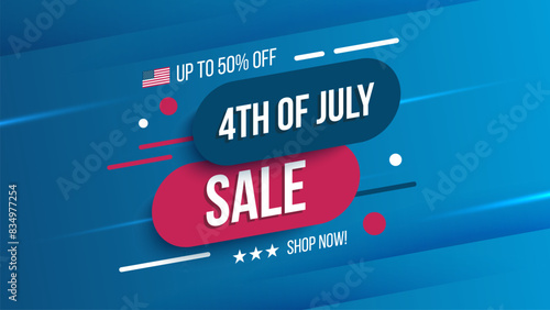 4th of July Sale. Independence Day sales promotional banner. Commercial background for holiday shopping advertising. Vector illustration.