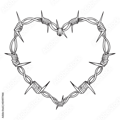 tattoo and t-shirt design black and white hand drawn engraving ornament love  barbed wire  frame vector